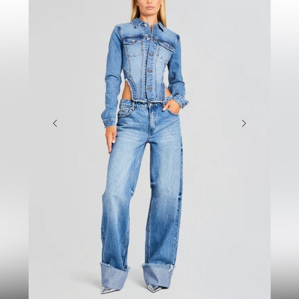 SER.O.YA Margot cuffed boyfriend jeans Light Blue wide leg $328 sz 26 - Picture 3 of 12